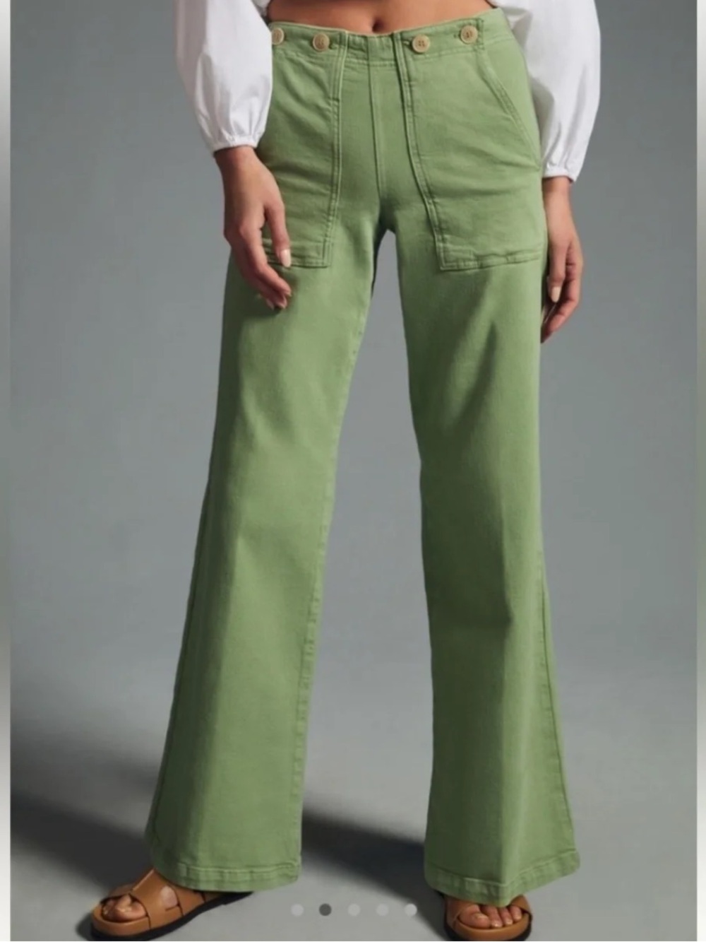 Pilcro by Anthropologie The Kit High-Rise Wide-Leg Utility Trousers Green